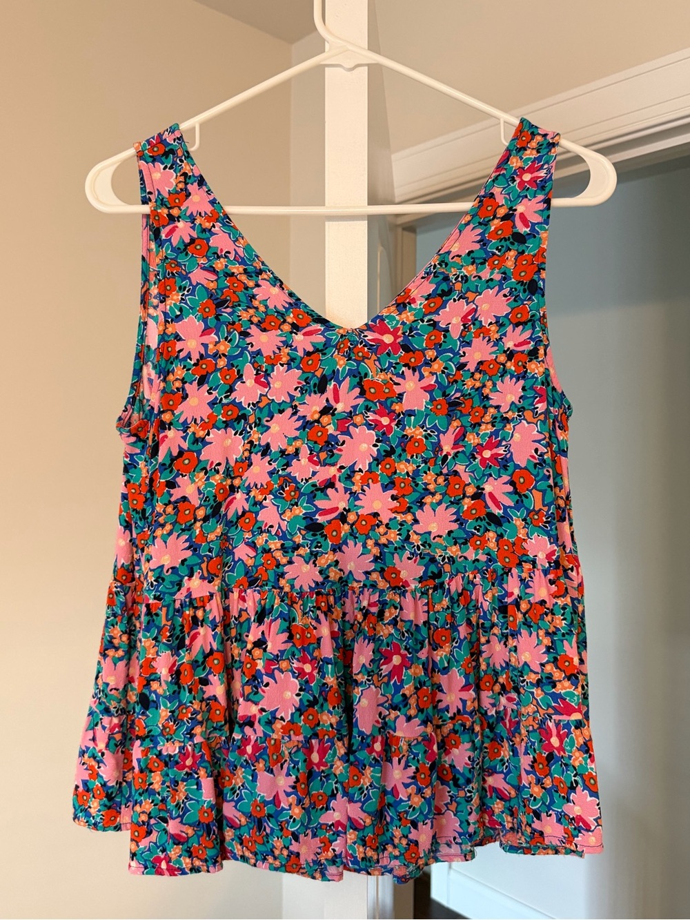 Loft Multi-color Floral Sleeveless Peplum Top